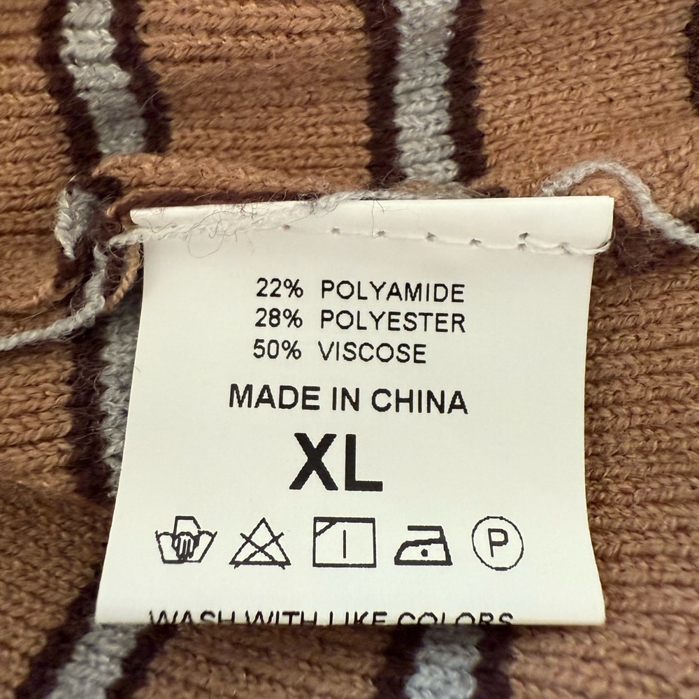 Tan Brown Blue Striped Oversized Polo Sweater Womens XL Preppy College Academia - Picture 4 of 10